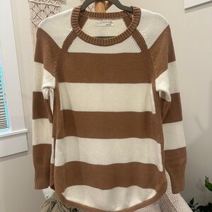 Anthropologie Brown Cream Stripe Raglan Knit Sweater Small